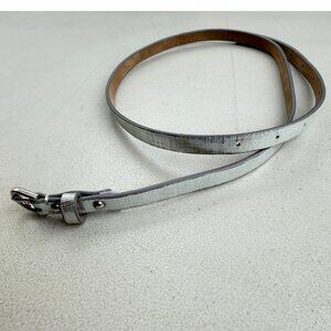 Ann Taylor Belt Size Small Skinny Metallic Silver Genuine Leather